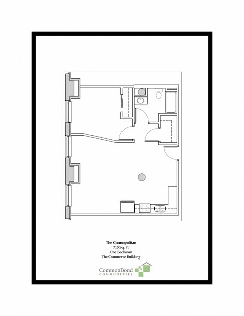 Floor plan for 1 bed, 1 bath, 768 sqft